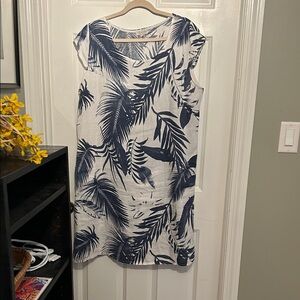 Sleeveless Navy Palm Print Midi Dress - Unbranded